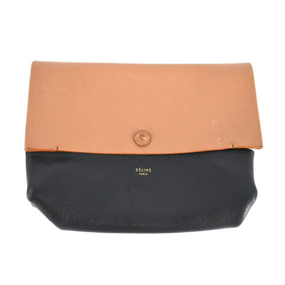 Celine Paris Clutch Black Tan Calfskin Leather Colorblock - Picture 1 of 9
